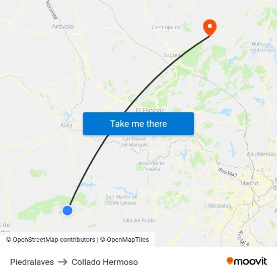 Piedralaves to Collado Hermoso map