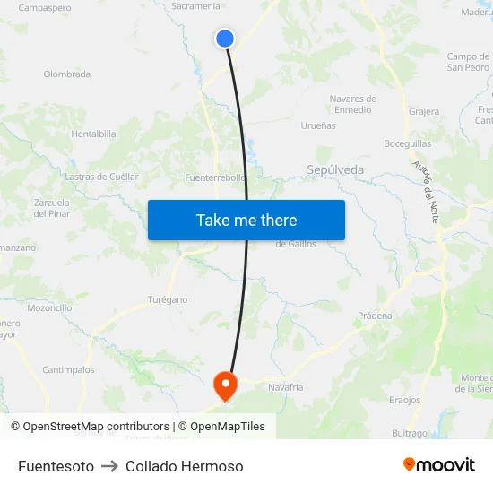 Fuentesoto to Collado Hermoso map
