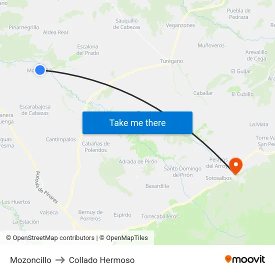 Mozoncillo to Collado Hermoso map