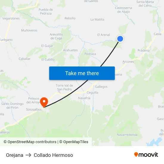 Orejana to Collado Hermoso map