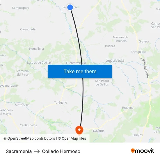 Sacramenia to Collado Hermoso map