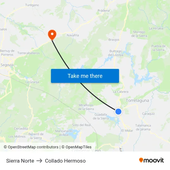 Sierra Norte to Collado Hermoso map