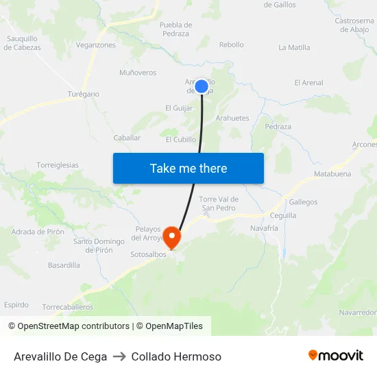 Arevalillo De Cega to Collado Hermoso map