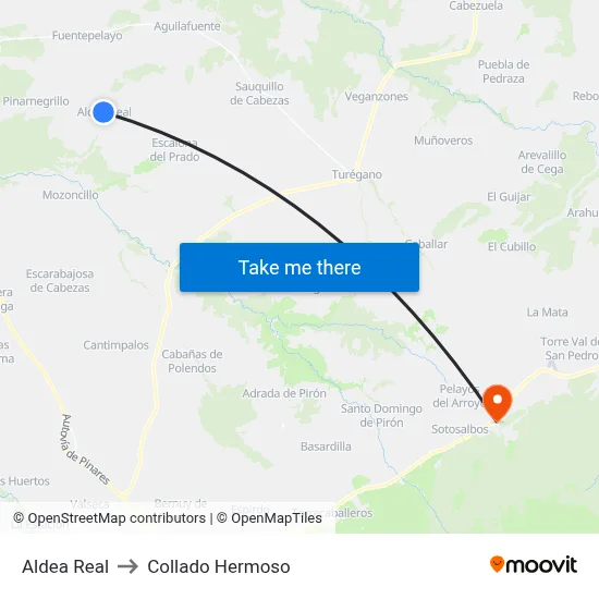 Aldea Real to Collado Hermoso map