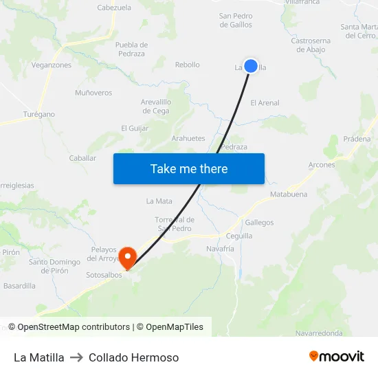 La Matilla to Collado Hermoso map