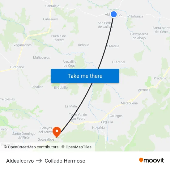 Aldealcorvo to Collado Hermoso map