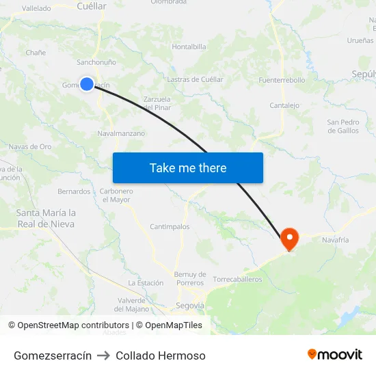 Gomezserracín to Collado Hermoso map