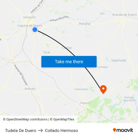 Tudela De Duero to Collado Hermoso map