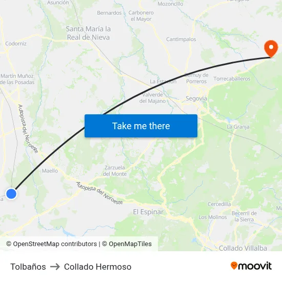 Tolbaños to Collado Hermoso map
