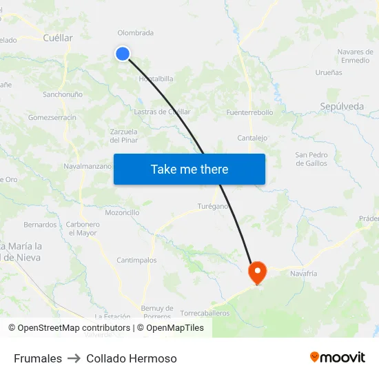 Frumales to Collado Hermoso map