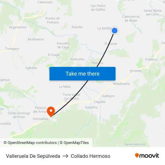Valleruela De Sepúlveda to Collado Hermoso map