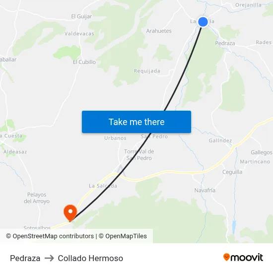 Pedraza to Collado Hermoso map