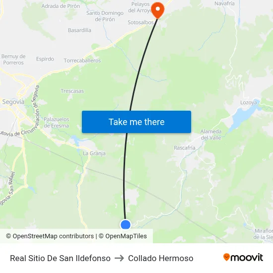Real Sitio De San Ildefonso to Collado Hermoso map