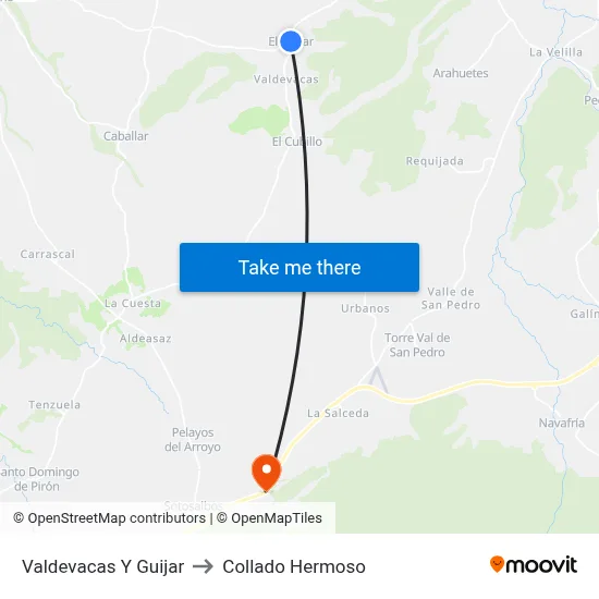 Valdevacas Y Guijar to Collado Hermoso map