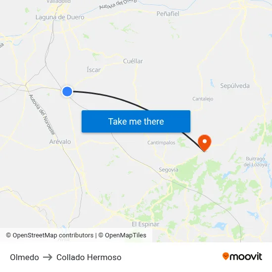 Olmedo to Collado Hermoso map
