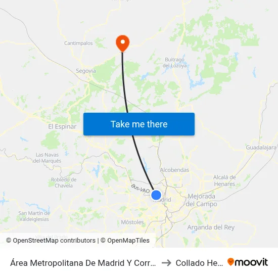 Área Metropolitana De Madrid Y Corredor Del Henares to Collado Hermoso map