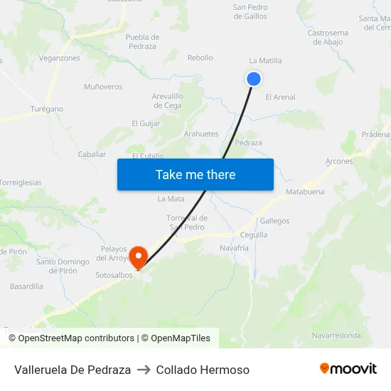 Valleruela De Pedraza to Collado Hermoso map