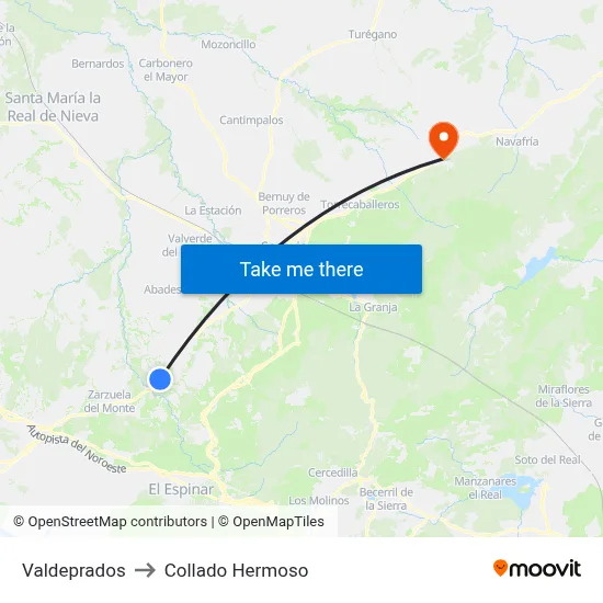 Valdeprados to Collado Hermoso map
