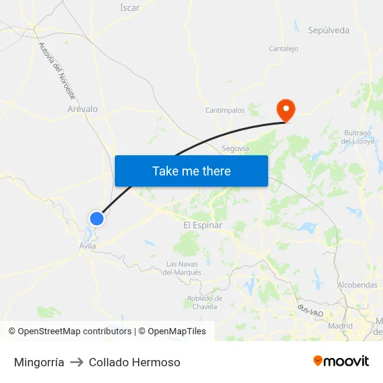 Mingorría to Collado Hermoso map