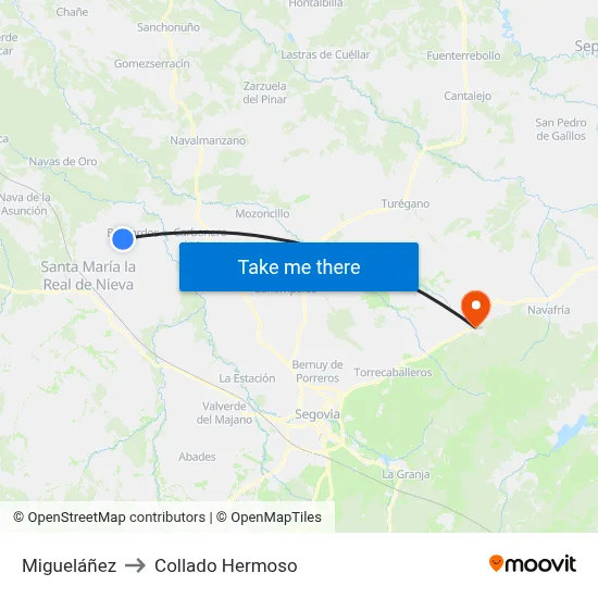 Migueláñez to Collado Hermoso map