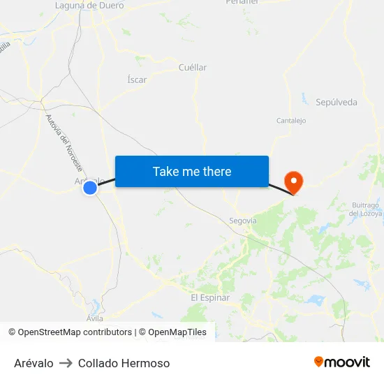 Arévalo to Collado Hermoso map