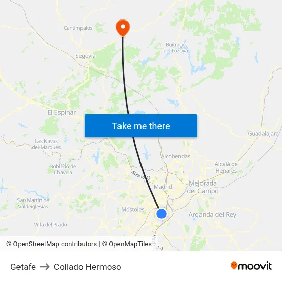 Getafe to Collado Hermoso map