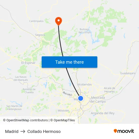 Madrid to Collado Hermoso map