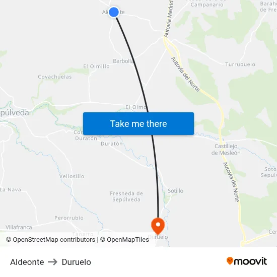Aldeonte to Duruelo map