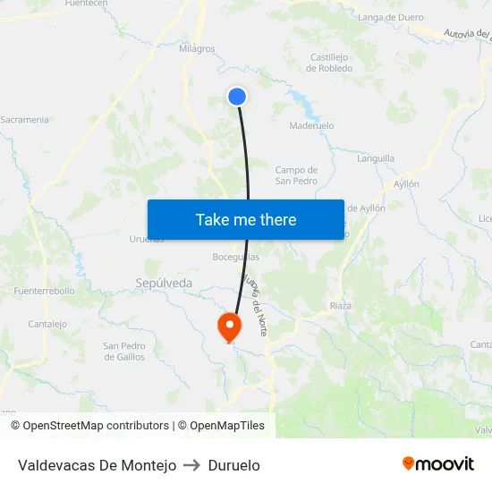 Valdevacas De Montejo to Duruelo map