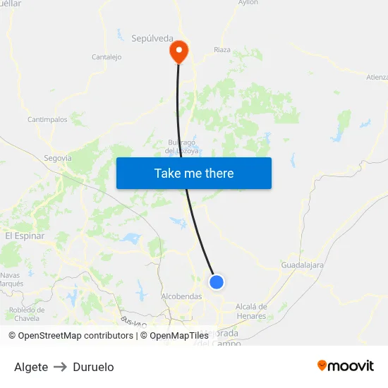 Algete to Duruelo map
