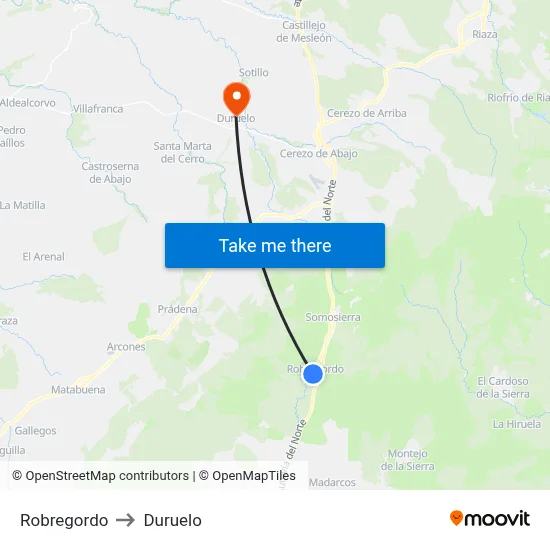 Robregordo to Duruelo map
