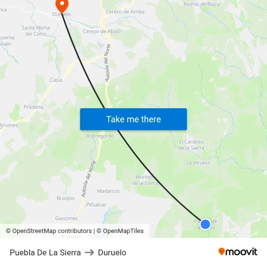 Puebla De La Sierra to Duruelo map