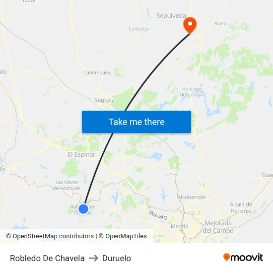 Robledo De Chavela to Duruelo map
