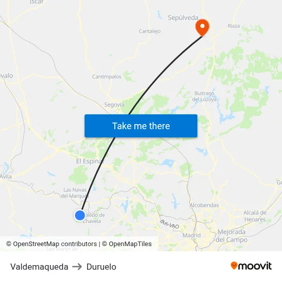 Valdemaqueda to Duruelo map