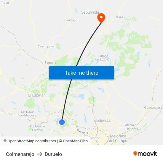 Colmenarejo to Duruelo map