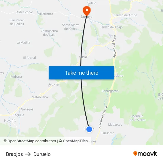 Braojos to Duruelo map