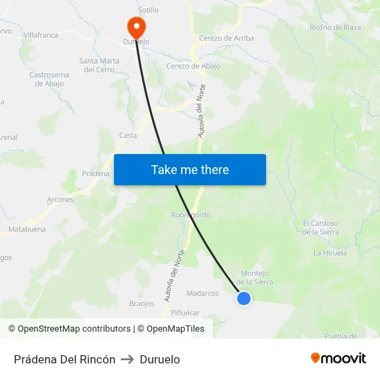Prádena Del Rincón to Duruelo map