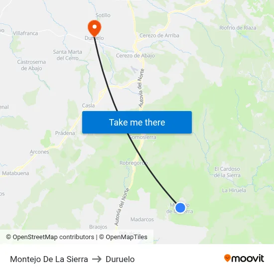 Montejo De La Sierra to Duruelo map