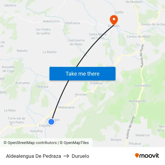 Aldealengua De Pedraza to Duruelo map