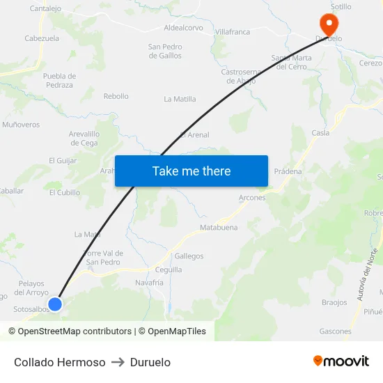 Collado Hermoso to Duruelo map