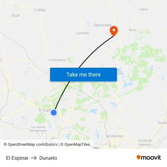 El Espinar to Duruelo map