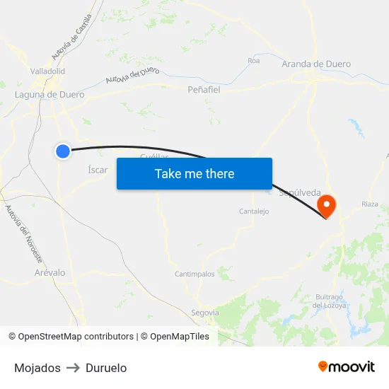 Mojados to Duruelo map