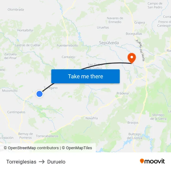 Torreiglesias to Duruelo map