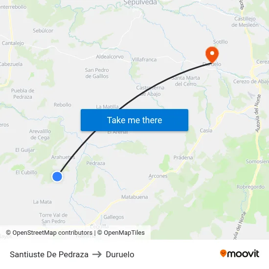 Santiuste De Pedraza to Duruelo map