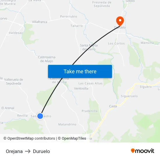 Orejana to Duruelo map