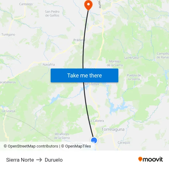 Sierra Norte to Duruelo map