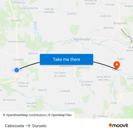 Cabezuela to Duruelo map