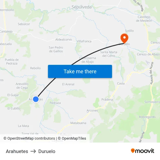 Arahuetes to Duruelo map