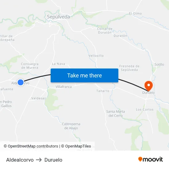 Aldealcorvo to Duruelo map