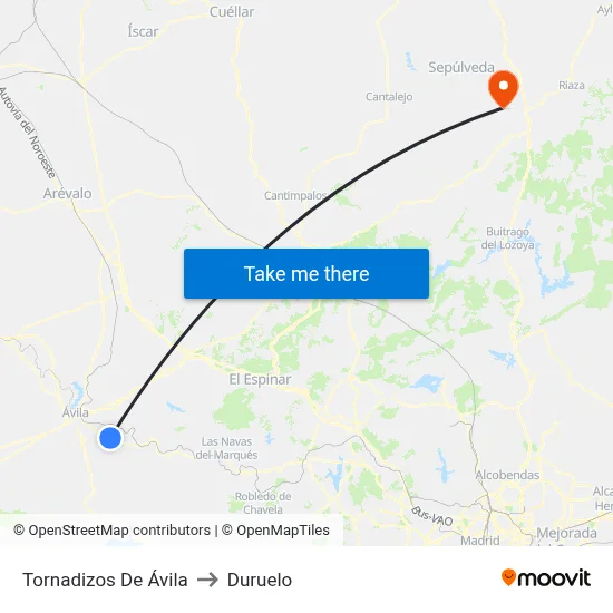 Tornadizos De Ávila to Duruelo map